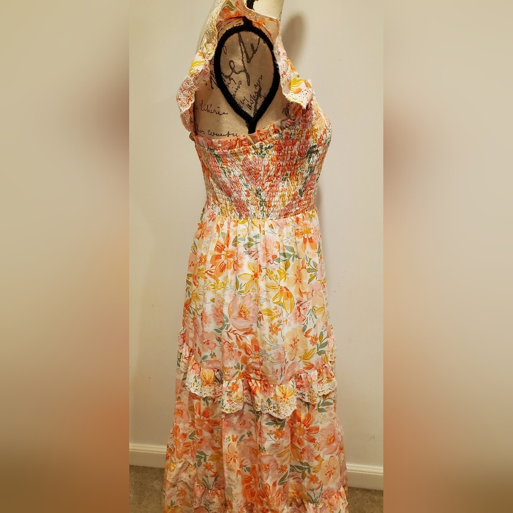 Haute Hippie Orange/Pink  and Cream  Floral Maxi Dress, Size 6. - Picture 3 of 16